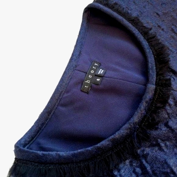 Theory Mailla Linden Matte Sheen Fringe Trim Wool Silk Long Sleeve Dress - Picture 7 of 11